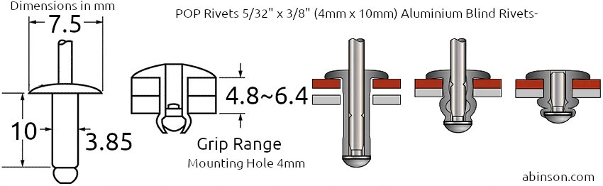 Pop on sale rivet sizes